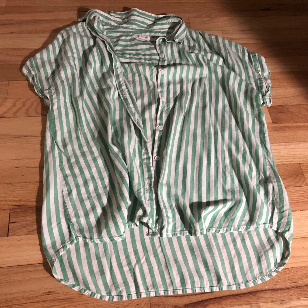 Green and white striped button up - beach cover up